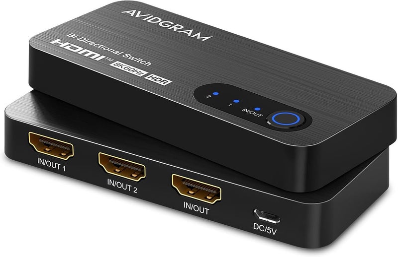 AVIDGRAM HDMI Switch 8k@60hz Splitter, Bidirectional HDMI Switcher 2 in 1 Out, Splitter 1 in 2 Out, Support 4K@120hz, Compatible with PS5, XSX, UHD TV, Monitor, Projector (1 Display at a time) - Image 1